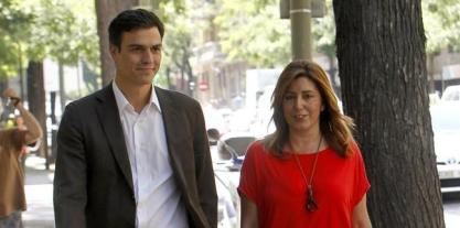 Pedro Sánchez, nuevo secretario general del PSOE, y Susana Díaz, presidenta de Andalucía nombrada a dedo por Griñán y apoyada por Chaves.