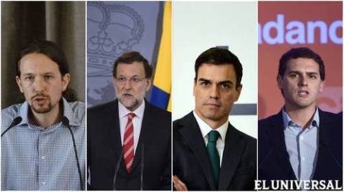 (De izquierda a derecha) Pablo Iglesias, Mariano Rajoy, Sánchez y Alberto Rivera.