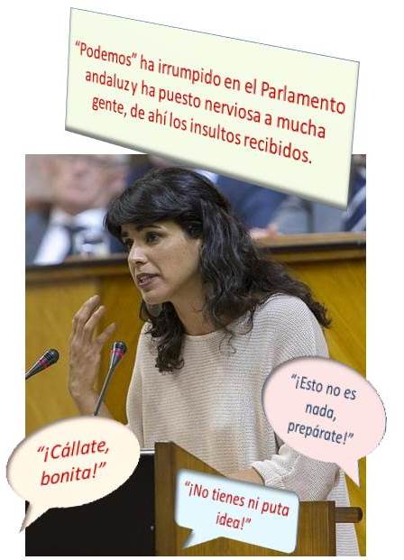 Teresa Rodríguez, insultada por los parlamentarios del PP y vejada por los del PSOE, en Andalucía.