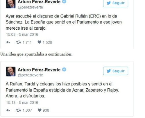Pérez reverte reparte 'zascas' a un ignorante charnego llegado al Parlamento por la deficiente formación de miles de ciudadanos.